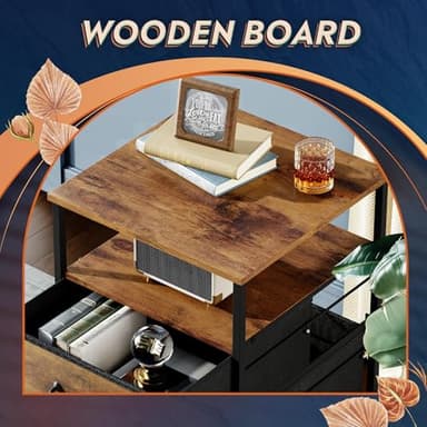 DEVAISE 2 Drawer Mobile File Cabinet, Rolling Printer Stand with Open Storage Shelf, Fabric Vertical Filing Cabinet fits A4 or Letter Size for Home Office, Rustic Brown Wood Grain Print - Image 5