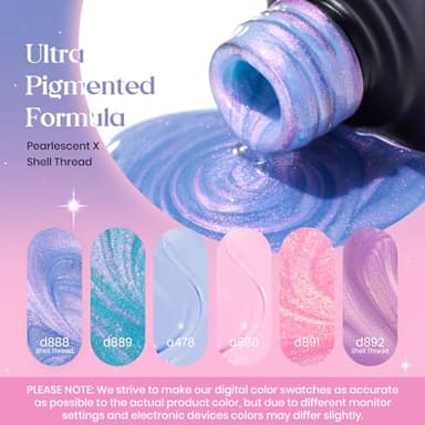 Beetles Shimmer Glitter Gel Nail Polish Set, 6 Colors Pearl Gel Polish Baby Blue Shimmer Baby Pink Glitter Purple Mermaid, Nail Drawing Soak Off Uv Led Swirl Gel Polish Shell Thread Gift for Women - Image 5