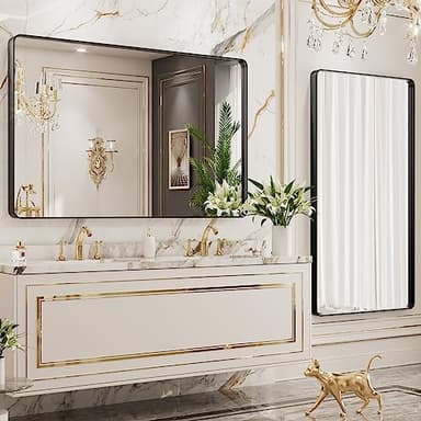 LOAAO 50X30 Inch Black Metal Framed Bathroom Mirror for Wall, Matte Black Bathroom Vanity Mirror Farmhouse, Large Rounded Rectangle Mirror, Anti-Rust, Tempered Glass, Hangs Horizontally or Vertically - Image 4