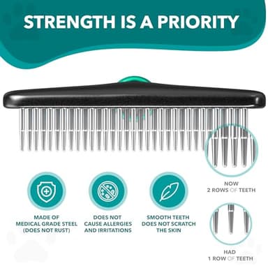 DOGI Deshedding Brush Comb - Undercoat Rake for Dogs, Cats, Short, Long Hair Coats - Double Row Stainless Steel Pins - Reduce Shedding by 90% (Green) - Image 4