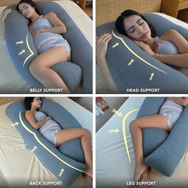 Pharmedoc Pregnancy Pillows, U-Shape Full Body Pillow - Solid – Cooling Removable Cover Dark Grey – Pregnancy Pillows for Sleeping – Body Pillows for Adults, Maternity Pillow and Pregnancy Must Haves - Image 5