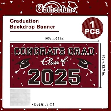 2025 Graduation Party Plastic Backdrop - 65" x 32.7" Congrats Grad Banner in Maroon, Large Class of 2025 Decorations, Photography & Grad Party Supplies - Image 2