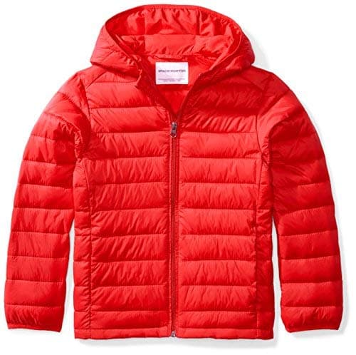 Amazon Essentials Boys' Lightweight Water-Resistant Packable Hooded Puffer Jacket, Red, Large - Image 1