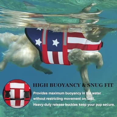 Dogcheer Dog Life Jacket Shark, American Flag Dog Life Vest with Reflective Stripes & Rescue Handle, Adjustable High Buoyancy Puppy Swim Float Vest for Small Medium Large Dogs(USA Flag, M) - Image 3
