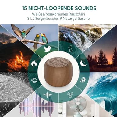 Babelio White Noise Sound Machine for Adults Kids Baby, Mini, 15 Non-looping Sounds, Timer, Memory Function, Easy to Pocket and Travel Wood Grain - Image 3