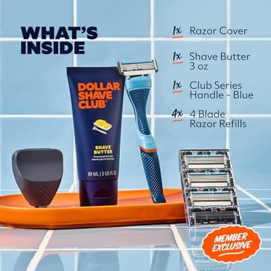 Dollar Shave Club | The Member Exclusive Shave Set | 4 Swift Rinse Refill Cartridges, 1 Handle (Blue), 1 Shave Butter 3 ounce, 1 Razor Cover, Razors for Men - Image 2