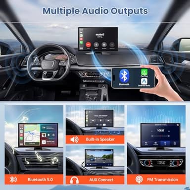 9"Portable Carplay Screen for Car, Wireless Car play & Android Auto Touchscreen with 4K Dash Cam, 1080P Backup Camera, GPS Navigation, Mirror Link, Voice Control, FM, Siri, Bluetooth for All Vehicles - Image 4