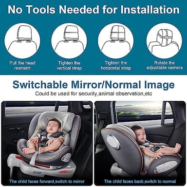DoHonest Baby Car Camera 7-Inch: USB Plug and Play Easy Setup 360 Degree Rotating Backseat Camera Two Kids HD 1080P Rear Facing Car Seat Cameras Clear Night Vision -V9 - Image 5