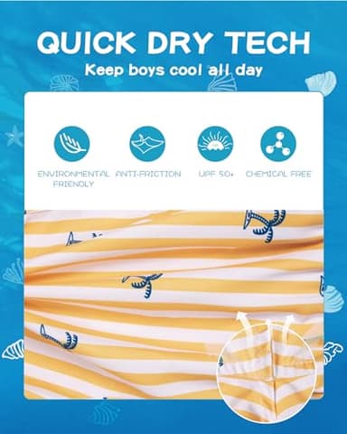 SURF CUZ Boys Swim Trunks Swimsuit for Toddler Boy Bathing Suits Quick Dry Kids Board Shorts UPF 50+ Mesh Swim Shorts Yellow Stripe Palm 3T - Image 3