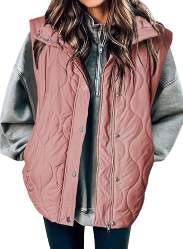 EVALESS Womens Fashion Cropped Puffer Vest Fall Winter 2025 Lightweight Quilted Stand Collar Sleeveless Button Down Jackets Warm Coat Outerwear Gilet with Pockets Gossamer Pink Small - Image 1