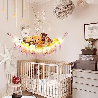 CERETIA Hammock for Stuffed Animals with LED Light, Kids Room Decor Corner, Pink - Image 3