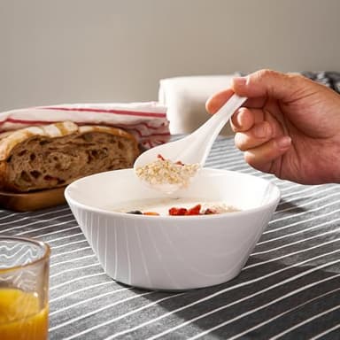 DOWAN Soup Spoons, Ceramic Asian Soup Spoons, White Japanese Spoon Large for Ramen Pho Wonton Dumpling Miso, Deep Oval Hook Design, Set of 4 (4, Soft white) - Image 7