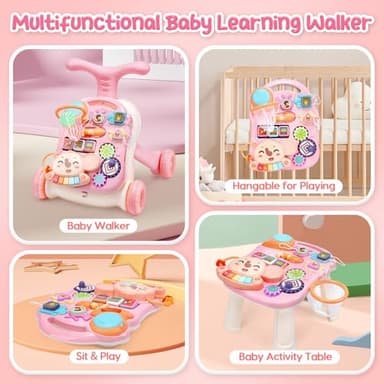 CUTE STONE 2-in-1 Baby Walker for Girls, Toddlers Learning Walker, Early Educational Push Walking Toys with Detachable Activity Center for Infants 12+ Months - Image 3