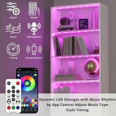 IRONCK Tall Bookcase with LED Lights, 70 in Industrial Bookshelves and Bookcases with Doors, 6 Shelf Display Storage Shelves Floor Standing for Home Office, Living Room, Bedroom - Image 4