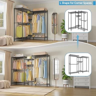 VIPEK Classic V6 Wire Garment Rack Heavy Duty Clothes Racks with Shelves, Freestanding Portable Wardrobe Closet Rack for Hanging Clothes Closet System 68.9" L x 15.7" W x 76.4" H, Load 850LBS, Black - Image 3