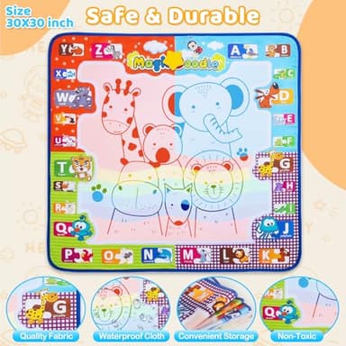 KIZZYEA Toys for 2 3 4 5 Years Old Boys Girls, Water Doodle Mat for Kids, Large Coloring Painting Writing Mat with Neon Colors, Educational Toys Christmas Birthday Gifts for Age 2-4, 3-5 Toddlers - Image 7