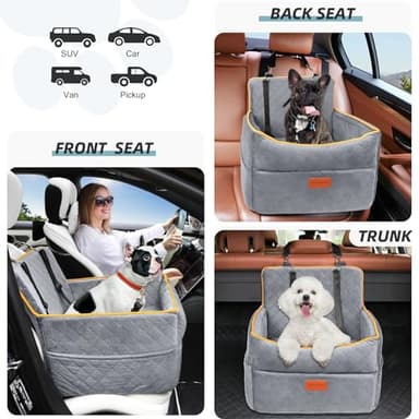 HEGGCOOE Dog Car Seat for Small Medium Dogs, Memory Foam Puppy Dog Booster Seat with Thick Cushion for Dogs Under 35lbs, Detachable Washable Pet Car Seat Travel Bed with Storage Pockets,2 Safety Belts - Image 5
