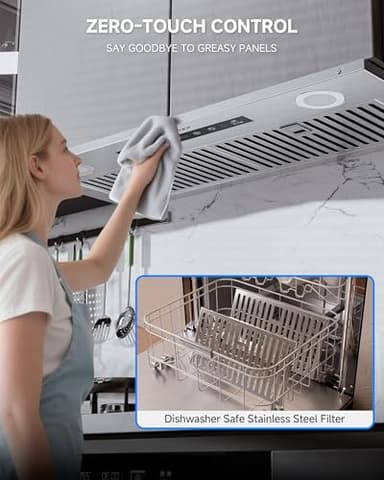 AMZCHEF Range Hood Insert 30 Inch, 900CFM Stainless Steel Kitchen Vent Hood 3 Speed Exhaust Fan Touch/Remote/Gesture Control LED lights Time Setting Dishwasher-Safe Baffle Filters - Image 8