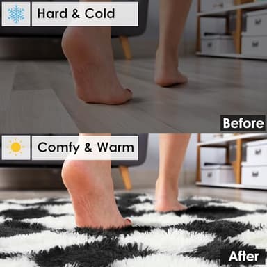 KICMOR Rugs for Living Room 7x9 Area Rug, Black and White Large Fluffy Shag Shaggy Fuzzy Checkered Bedroom Carpet, Indoor Soft Plush Big Rug for Kids Boys Girls Dorm Nursery Home Decor Aesthetic - Image 4