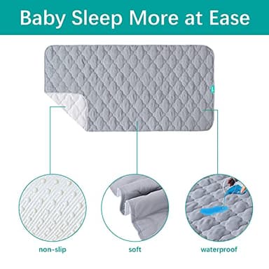 Waterproof Crib Mattress Protector Pad Cover 2 Pack 28" x 52", Anti Slip & Absorbent Waterproof Bed Pads for Standard Crib/Toddler Bed Quilted Machine Washable (Quilted Improved Thickness) Grey - Image 3