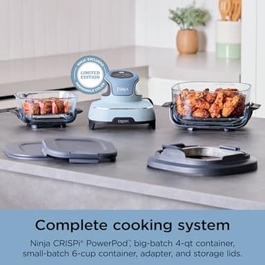 Ninja Crispi 4-in-1 Portable Glass Air Fryer Cooking System, 4QT & 6Cup Glass Containers with Storage Lids, Easy Meals, Microwave, Freezer & Dishwasher Safe, Air Fry, Bake, & More, Periwinkle, FN101PL - Image 2