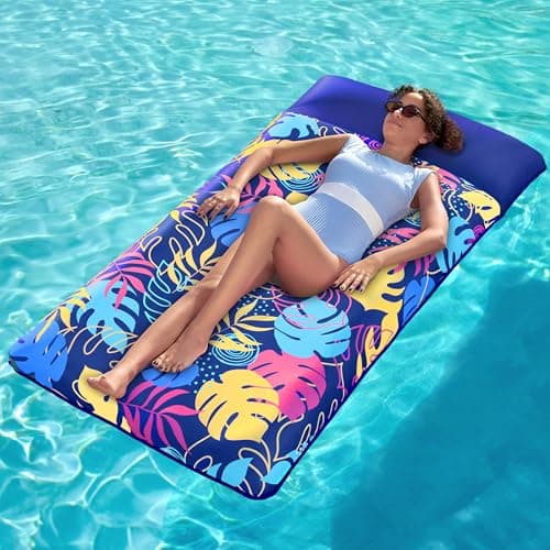 SLOOSH Inflatable Pool Floats Raft - XL Fabric Covered Pool Mat Lounger Floaties for Adults, Ultra Comfort Inflatable Water Float with Headrest for Beach Lake Swimming Pool Floating 68"X34" (Blue) - Image 1