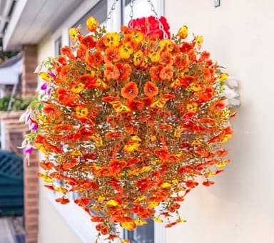 TSTWETO Artificial Fake Mums Flowers Plants for Outdoors, 2 PCS Artificial Hanging Silk Flowers Faux Pansies UV Resistant Look Real for Outside Porch Planter Home Decor - Image 3