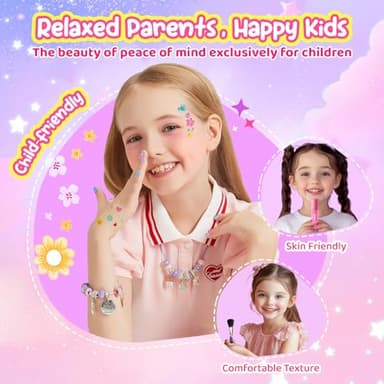 Kids Makeup & Jewelry Kit for Girls - Washable Real Cosmetics Set with Bracelet-Making for Children Toddler, Princess Dress-Up Toy, Ideal Winter Birthday Gift for 4-12 Year Olds (Pink) - Image 6