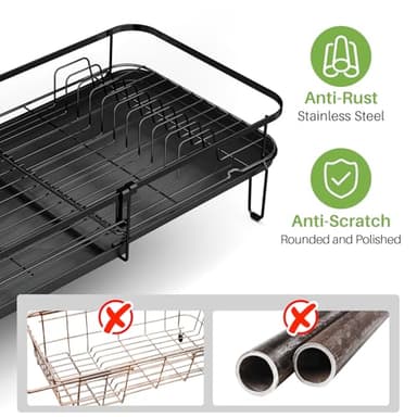 SNTD Dish Drying Rack, Expandable Dish Rack for Kitchen Counter, Metal Dish Drainer with Utensil & Cup Holder 13.8"-22.6" L x 12.1" W (Black) - Image 6