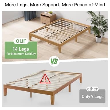 COLAMY 12 Inch Queen Size Platform Bed Frame，Sturdy Wood Bed Frame with Wood Slat Support, No Box Spring Needed, Easy Assembly(Rustic Pine) - Image 3