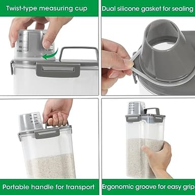 TBMax Rice Storage Container 3 to 5 Lbs - Small Cereal Oatmeal Flour Container with Easy Pouring Spout & Cup, Portable Pet Dog Cat Food Dispenser for Small Spaces, Travel, or Daily Use - Image 6