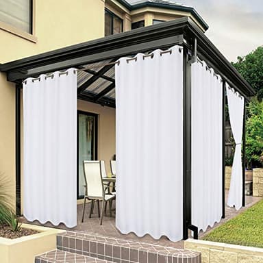 BONZER Outdoor Curtains for Patio Water Resistant Heavy Privacy Sunlight Blocking Grommet Outside Curtains for Porch, Pergola, Gazebo, 1 Panel, 84W x 120L inch, White - Image 1