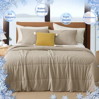PHF Cooling Comforter Set Queen Size, 3PCS Soft Breathable Lightweight Summer Bedding for Hot Sleepers, Silk Smooth Double-Side Cooling Bed Set with 1 Comforter and 2 Pillowcases, Simple Taupe - Image 6