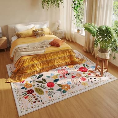 Rugcomf Area Rugs 9x12 Living Room Clearance Washable Boho Rug Non Slip Floral Vintage Low Pile Large Rug for Living Room, Bedroom, Farmhouse, Dining Room, Kids Playroom(Beige) - Image 4