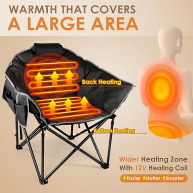 Suteck Heated Camping Chair, Oversized Outdoor Portable Heated Folding Chairs with 12V 20,000mAh Power Bank, Heated Foldable Chair Seat, Heating Chair for Outdoor Sports Camping Patio, 650lbs - Image 4