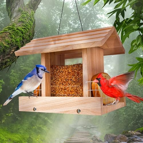 Bird Feeders for Outdoors Hanging - Cardinal Bird House Feeder, Wooden Large Bird Feeder with Suet Holder for Outside, Wild, Outdoors Hanging Pole - Image 1