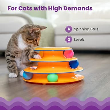 Catstages Tower of Tracks – 3-Level Interactive Cat Toy with 6 Spinning Balls, Non-Slip Base, Ideal for Indoor Cats, Orange - Image 3