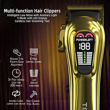 TCMKY Hair Clippers for Men Professional Hair Trimmer for Men Cordless&Corded Barber Clippers for Hair Cutting & Grooming.Rechargeable Hair Trimmer Kit for Household (Golden) - Image 3