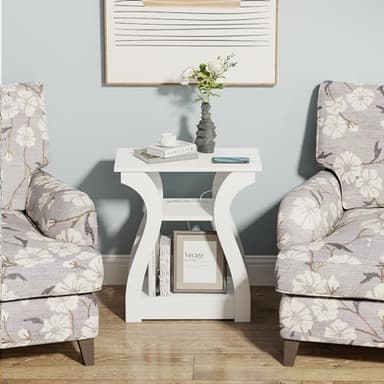 FROMJBEST End Tables Living Room, White End Table with Charging Station,White Side Table, Nightstand for Bedroom, 3 Tier End Table with Storage Shelf for Living Room - Image 3