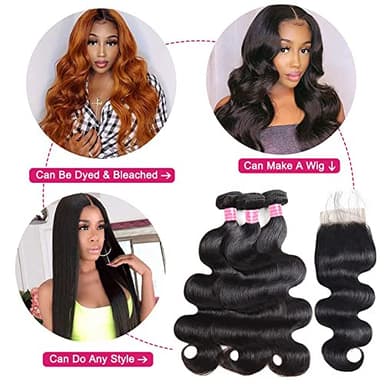 YISEA Brazilian Body Wave Bundles with Closure(16 18 20+14 Closure) Human Hair 3 Bundles with 4x4 Lace Closure Braziian Virgin Human Hair - Image 6