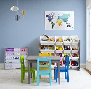 Humble Crew Kids Wooden Table and 4 Chairs Set, Grey/Blue/Green/Yellow - Kids Table and Chair Set for Toddlers and Children for Arts, Crafts, and Snack Time - Sturdy, Durable Toddler Activity Table - Image 2