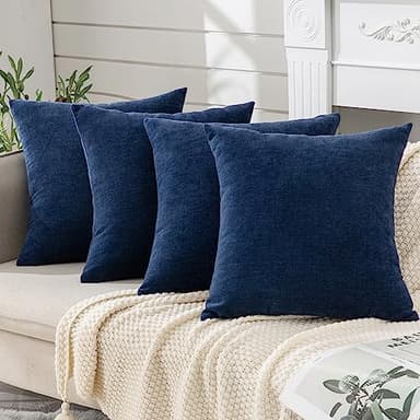 GAWAMAY Decorative Square Throw Pillow Covers 18"x18" Inch Set of 4, Super Soft Chenille Pillows Farmhouse Fall Pillowcase for Living Room Bedroom Sofa Couch Cushion Cover Navy Blue 45x45cm - Image 1