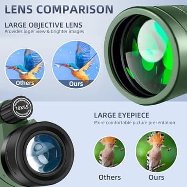 Pankoo 10x55 HD Monocular, BAK4 Prism and FMC Lens, Wide Field of View for Bird Watching, Backpacking & Wildlife Viewing – Adjustable Eyecup, Rubber Armor Design - Image 2