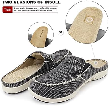 Mens Slippers with Arch Support, Canvas House Slipper for Men with Velvet Lining, Slip On Clog, Indoor Outdoor House Shoes with Anti-Skid Rubber Sole - Image 6