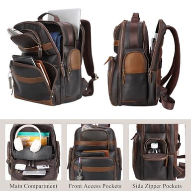 TIDING Leather Backpack 15.6 inch Laptop Backpack Vintage Business Travel Bag Large Capacity Daypacks - Image 4