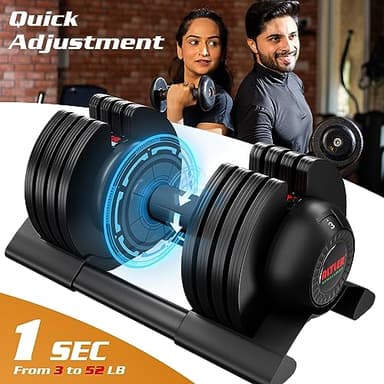 Adjustable Dumbbell Set with Tray - 52lbs, Anti-Slip Handle & Weight Plate for Home Strength Training - Image 3