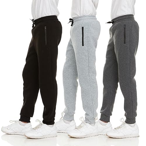 PURE CHAMP 3Pk Boys Sweatpants Fleece Athletic Workout Kids Clothes Boys Joggers with Zipper Pocket and Drawstring Size 4-20(SET1 Size 8) - Image 1