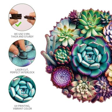 Mys Aurora Puzzles for Adults 1000 Pieces, Mandala Succulent Plants Wooden Puzzles Unique Shaped Jigsaw Challenging Puzzle Gift for Family Game 23.4'' x 22.6'' - Image 5