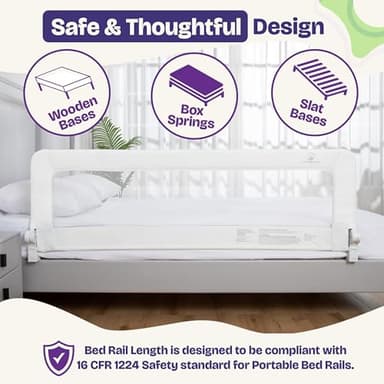 ComfyBumpy 1-Pack Bed Rail for Toddlers 55.5" L x 19.5" H | Toddler Bed Rails for Twin, Full, Queen & King Mattress Size | Swing Down Rail Guard | Mattress Side Rail for Kids | White - Image 7