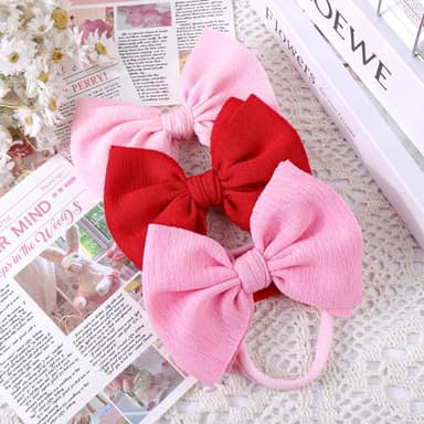 YanJie Baby Hair Bows for Girls Red Pink Newborn Headband Baby Pink Girls Bows Soft Nylon Hair Accessories Infant Toddler 3pcs/pack - Image 6
